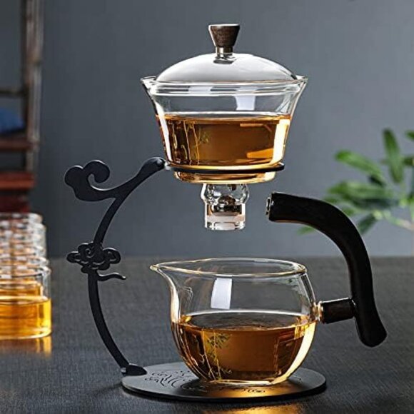 RORA Lazy Kungfu Glass Tea Set Semi Automatic Drip Rotating Tea Set Infuser - Picture 4 of 5